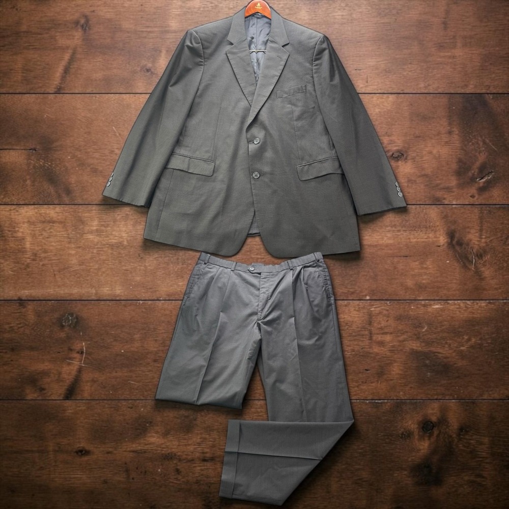Brooks Brothers 346 Mens Charcoal Micro Check 100% Wool Suit 46R W38 x L32